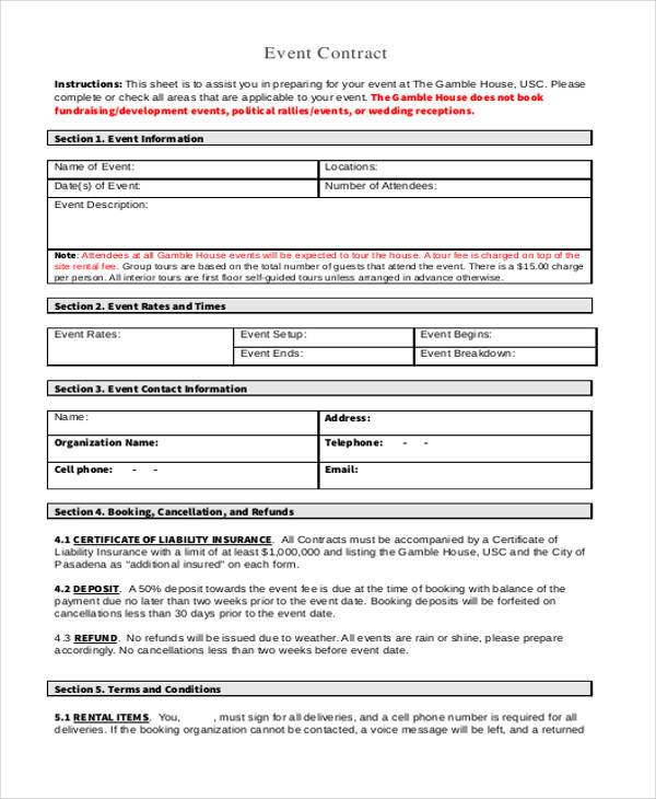 event contract form format