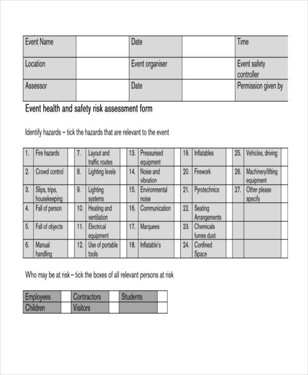 event health and safety risk assessment form