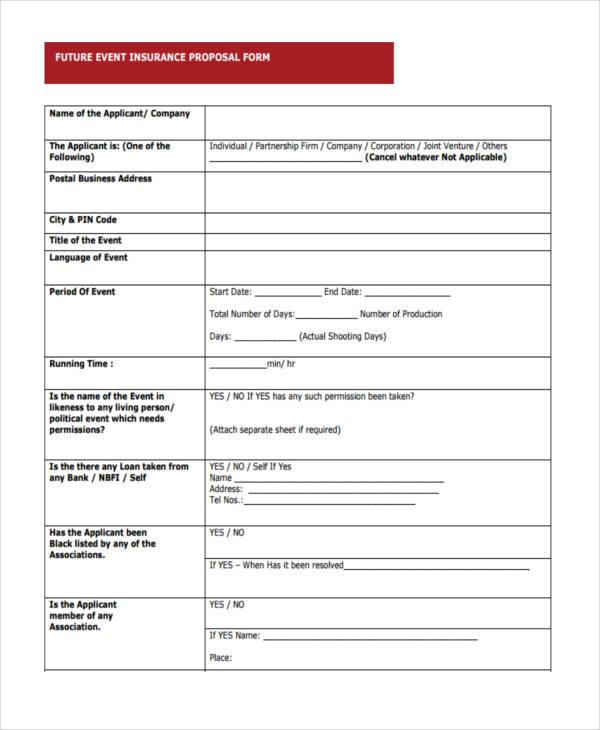 event insurance proposal form