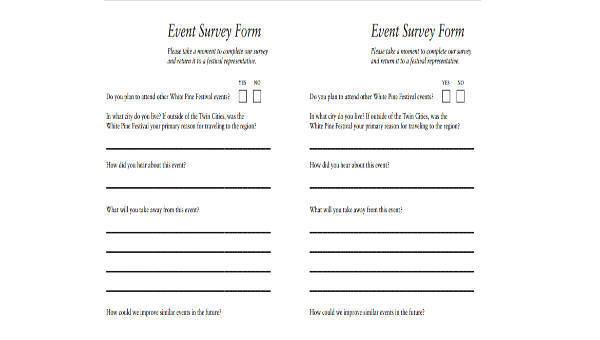 event survey form samples