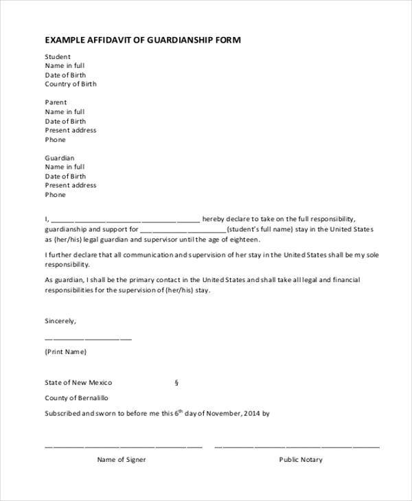 FREE 9+ Sample Guardianship Affidavit Forms in PDF MS Word