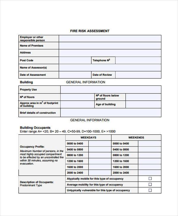example fire risk assessment form