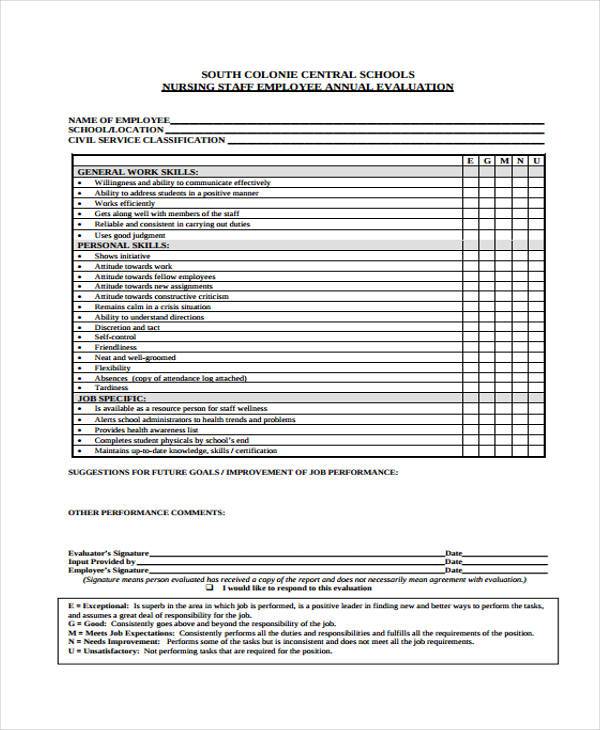 Free 8 Nurse Evaluation Forms In Pdf Ms Word