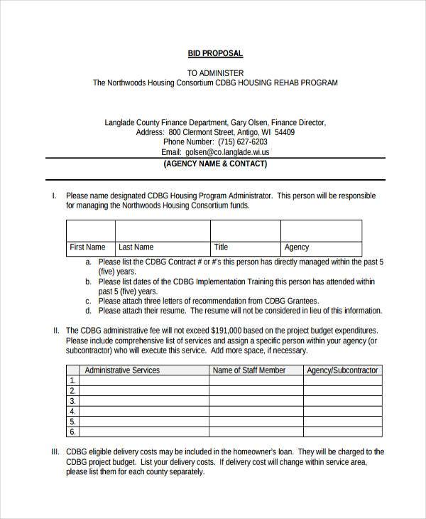 example of bid proposal form