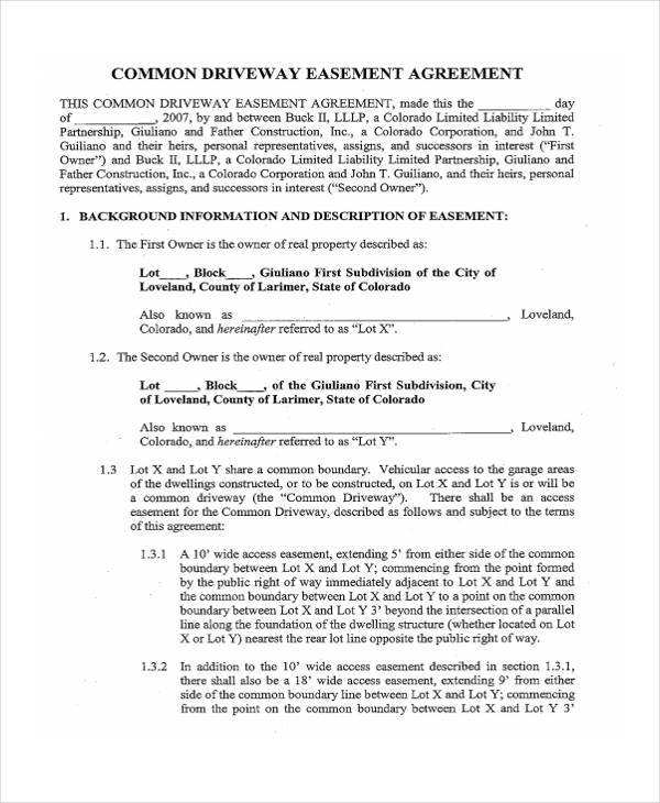 example of driveway easement agreement form