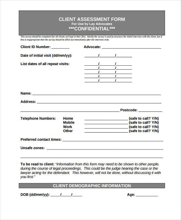 example of a client assessment form