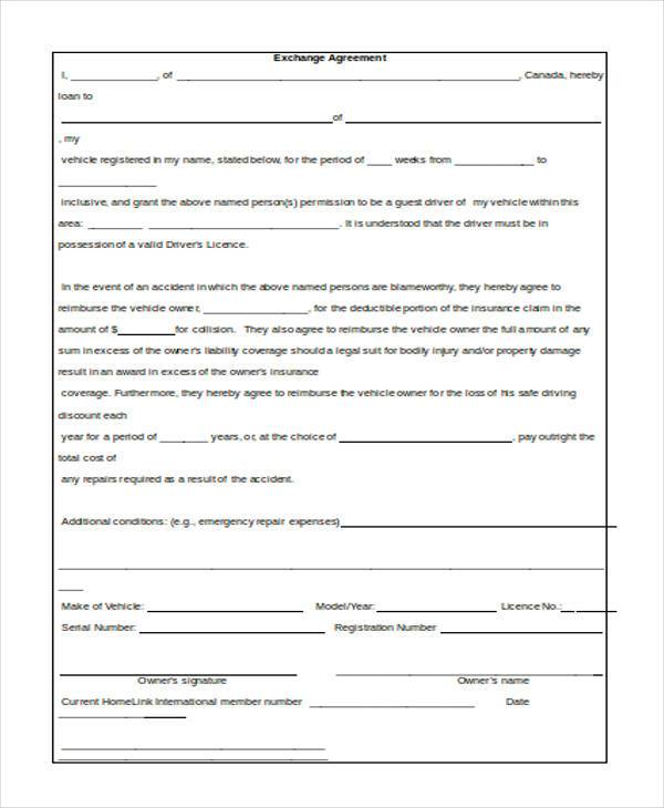 exchange agreement form in doc
