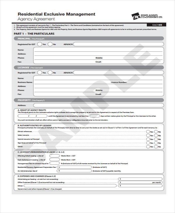 exclusive management agency agreement form1