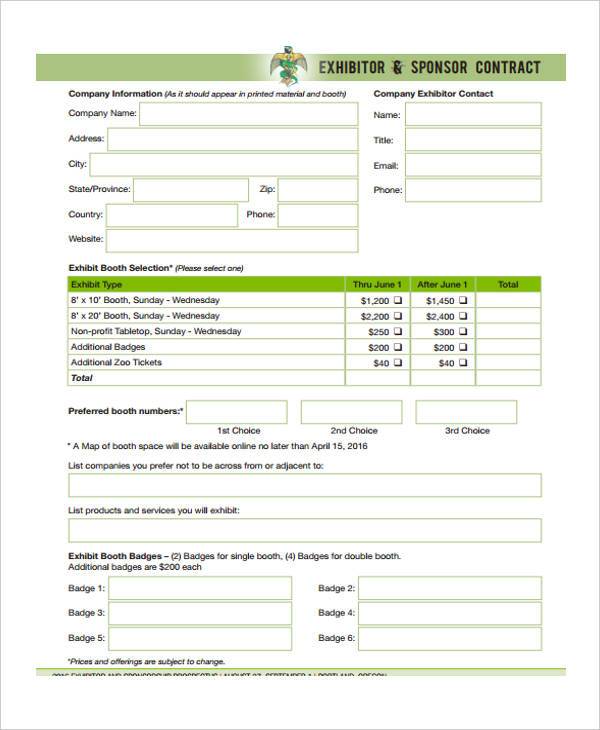 exhibitor sponsor contract form example