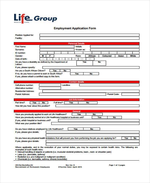 FREE 31+ Employment Application Sample Forms in PDF | MS ...