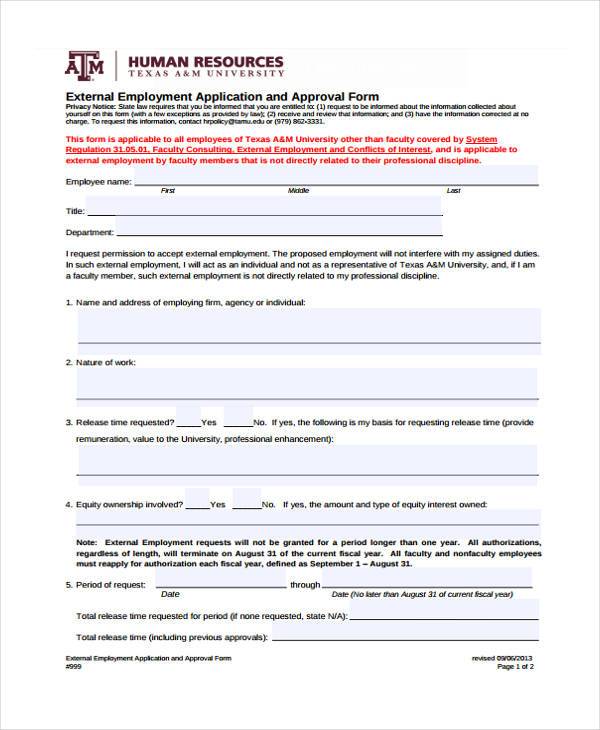 external employment application and approval form
