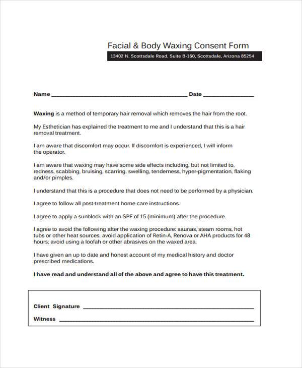 facial and wax consent form