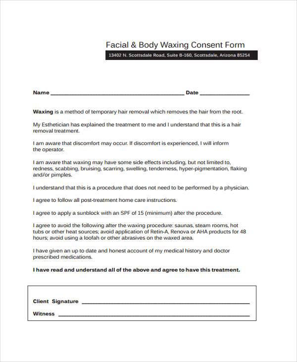 Waxing Consent Form Template TUTORE ORG Master of Documents