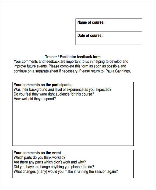 facilitation training feedback form