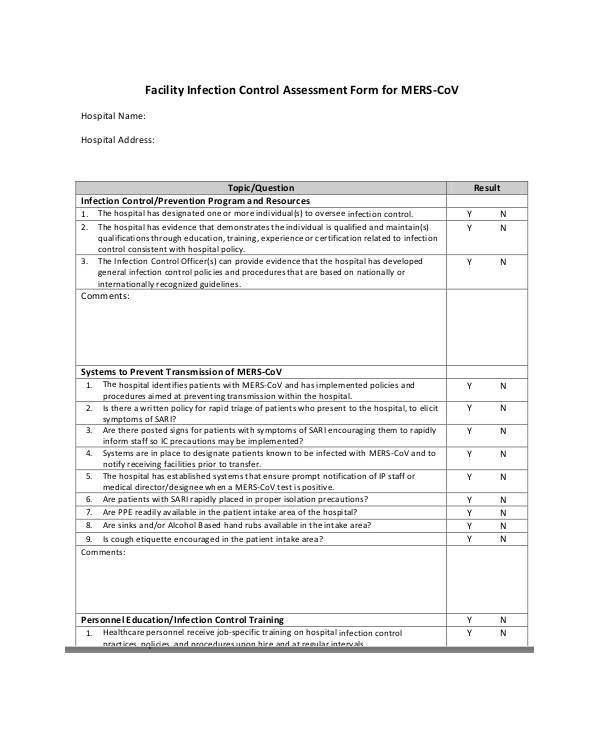 facility infection control assessment form
