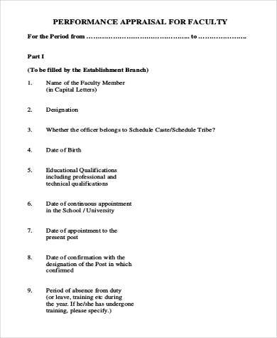 faculty appraisal form format