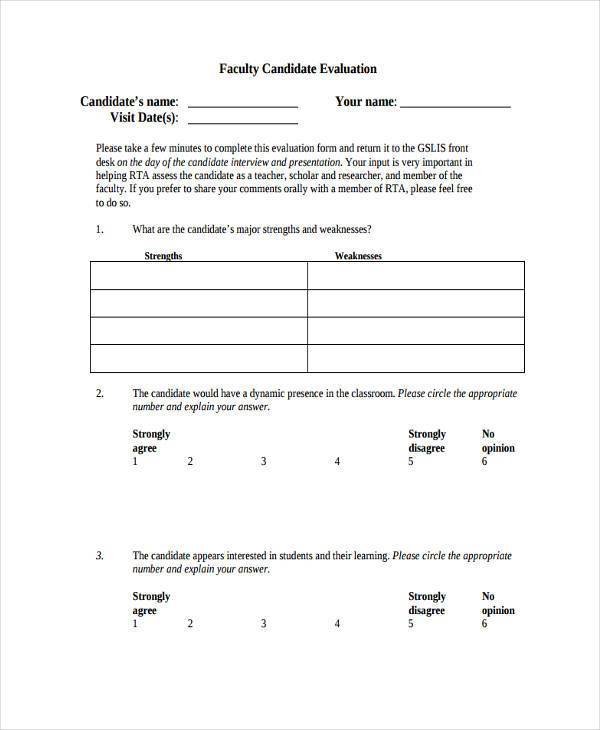 faculty candidate evaluation form