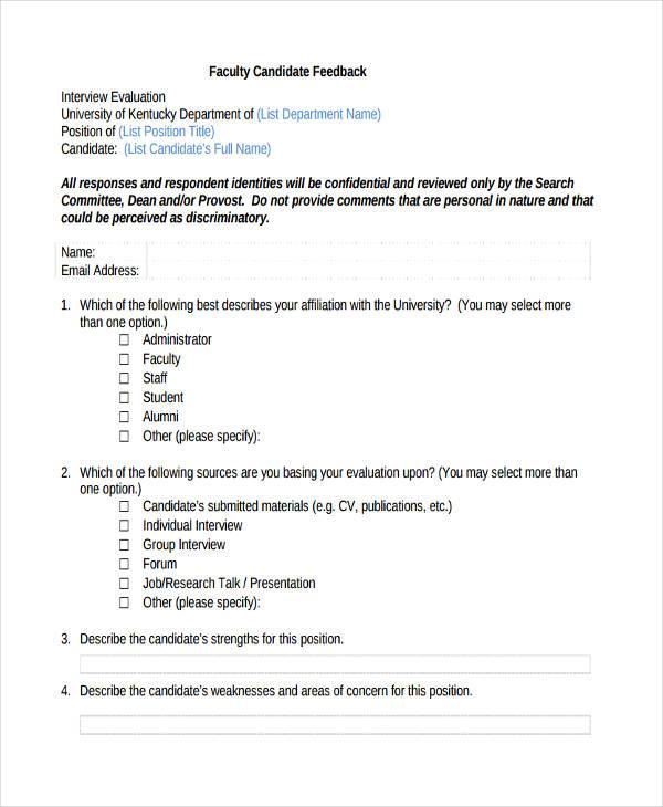 faculty candidate feedback form