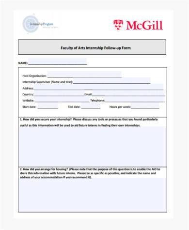 faculty internship report form