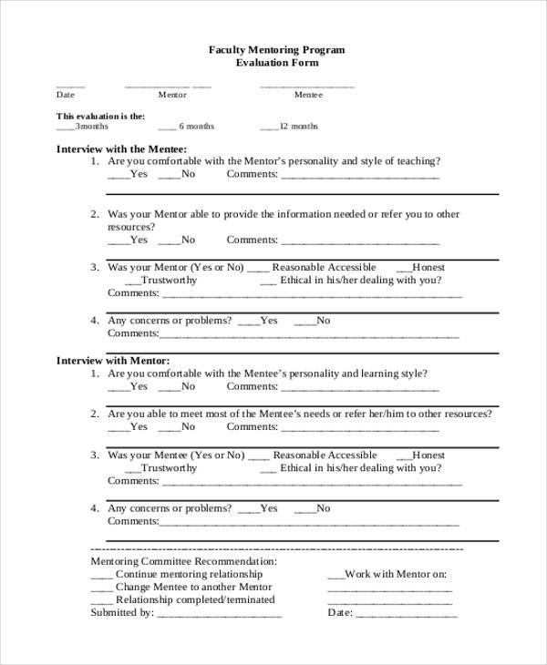 faculty mentoring program evaluation form