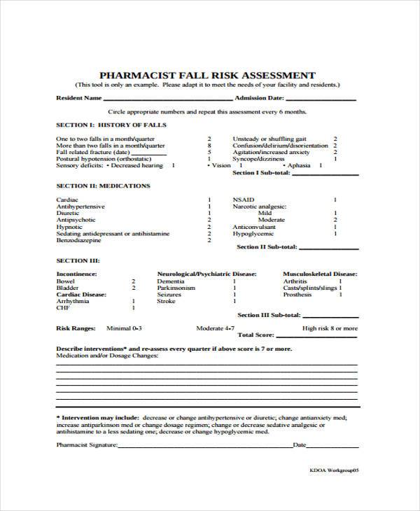 FREE 7 Fall Risk Self Assessment Forms In PDF