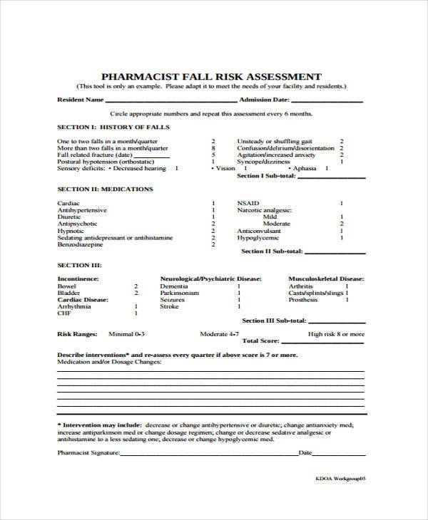 Ot Fall Risk Questionnaire FREE 7+ Fall Risk Self-Assessment Forms in PDF