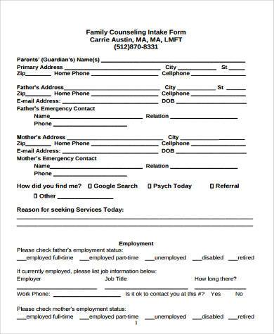 family counseling intake form