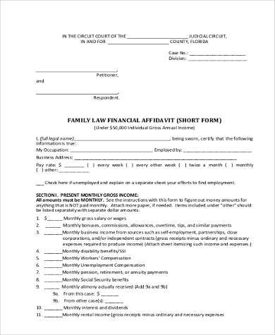 family law financial affidavit form