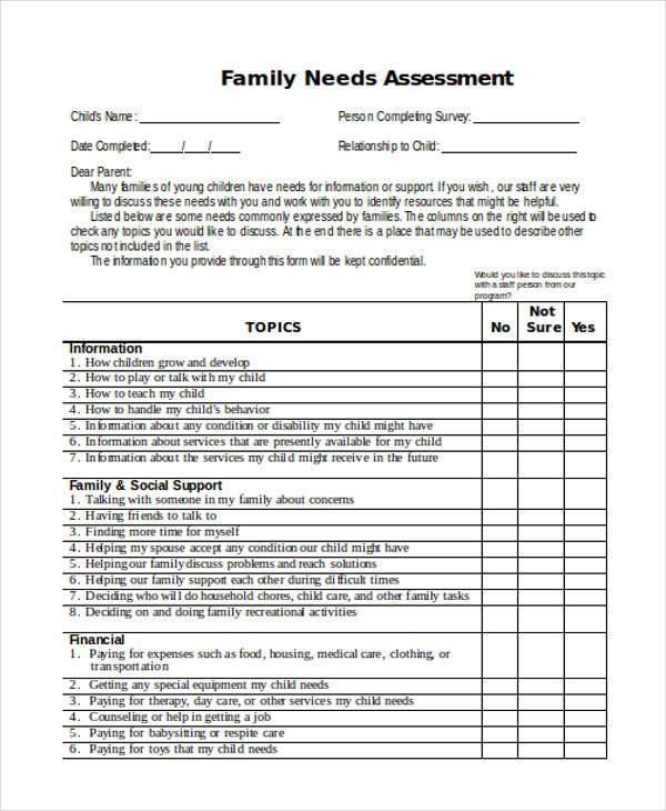 family needs assessment form