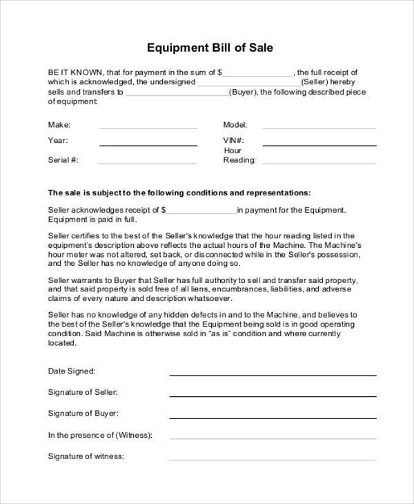 Free 7+ Sample Equipment Bill Of Sale Forms In Pdf 