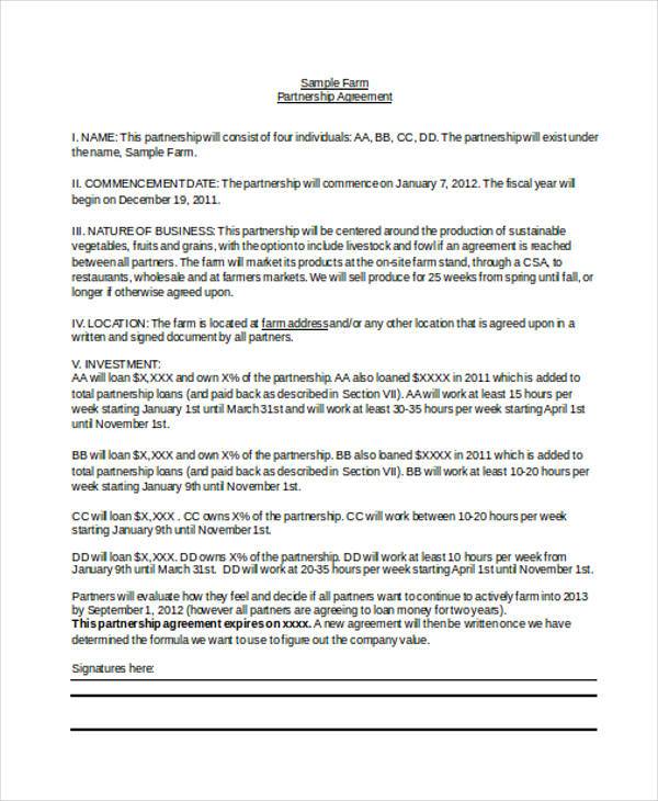 farm partnership agreement form