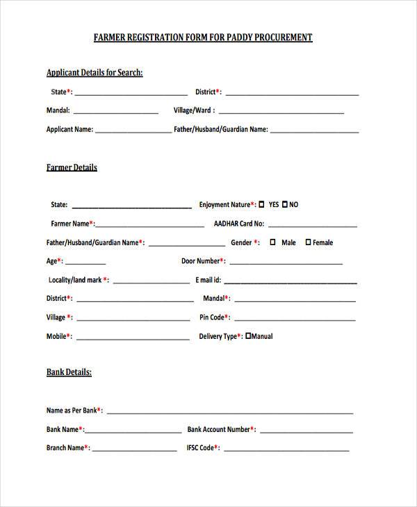 farmer registration form for paddy procurement