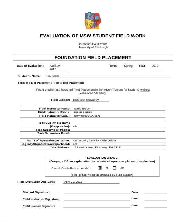 field placement evaluation form