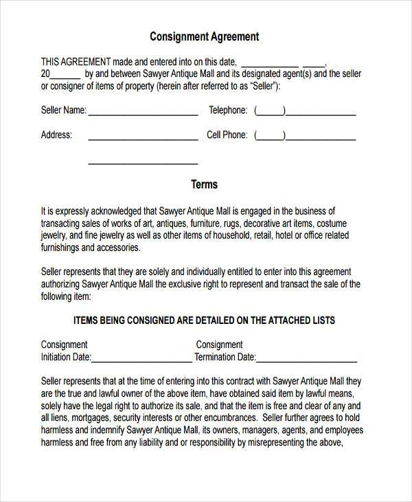 fill out consignment agreement form