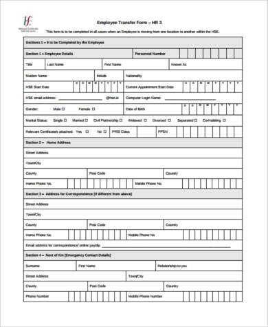 fillable employee transfer form