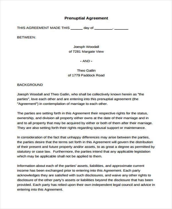fillable prenuptial agreement form