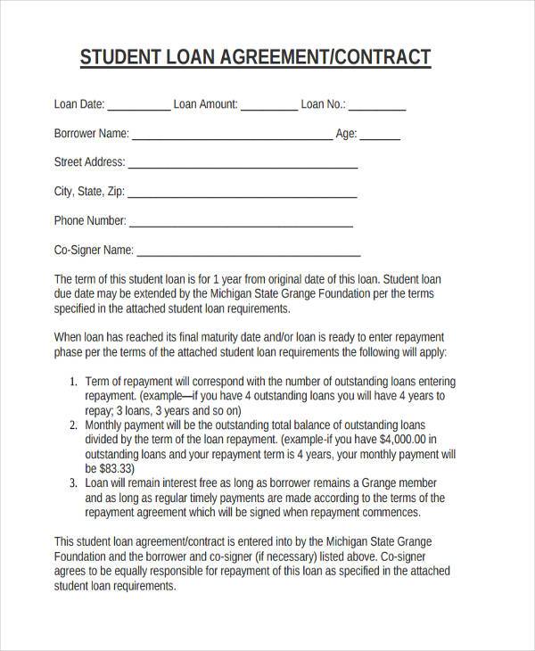 fillable student loan agreement form