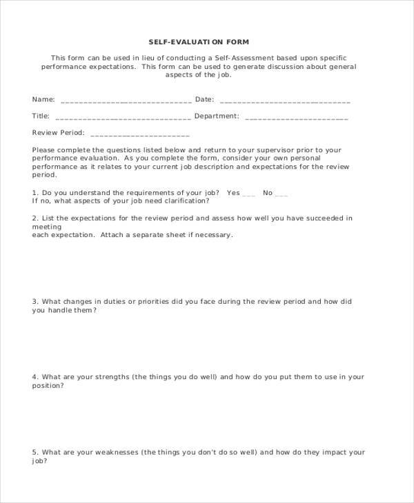 filled self evaluation form example