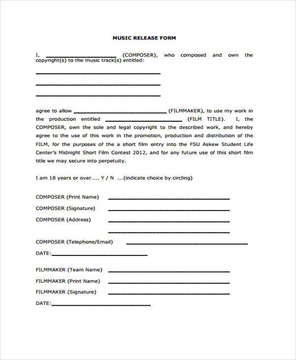 film music release form example