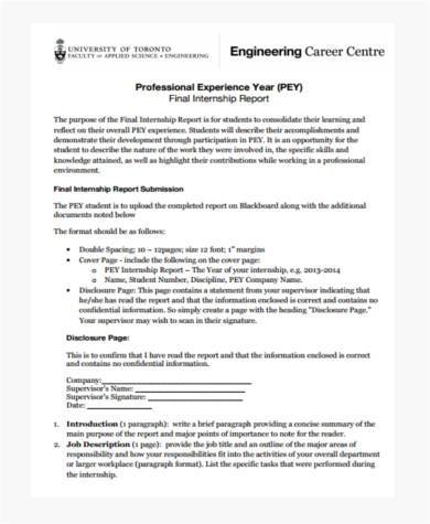 Free 7 Sample Internship Report Forms In Pdf Ms Word