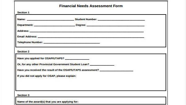 financial assessment form samples