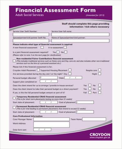 financial assessment form in pdf