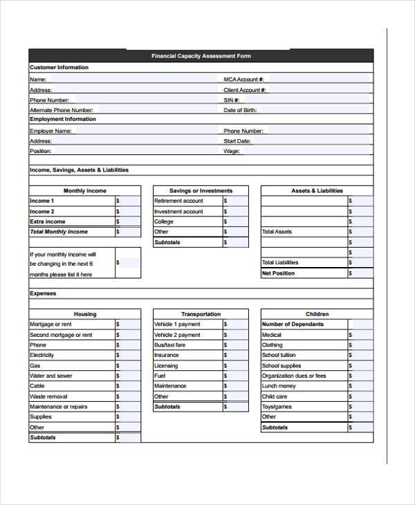 FREE 9 Financial Assessment Forms In PDF MS Word Excel