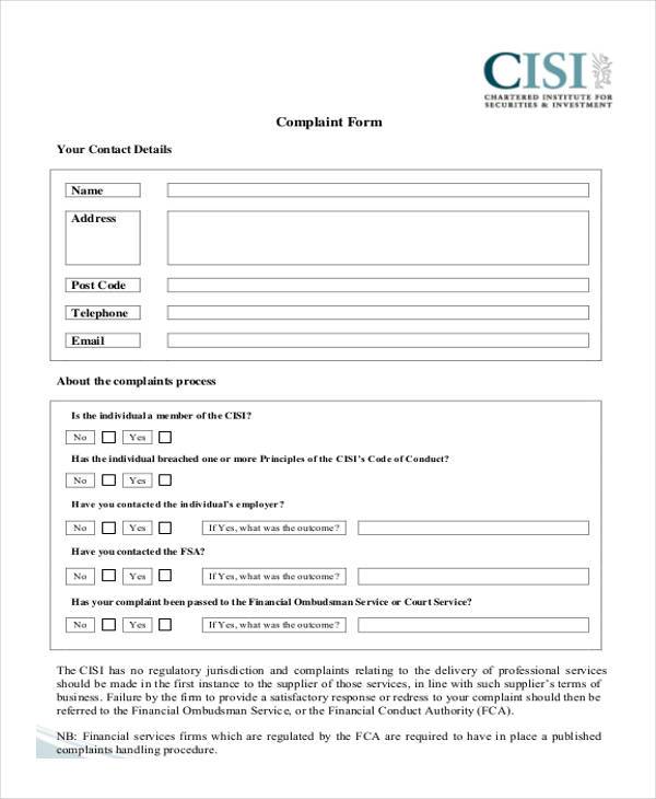financial conduct authority complaint form