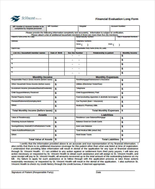 financial literacy evaluation form