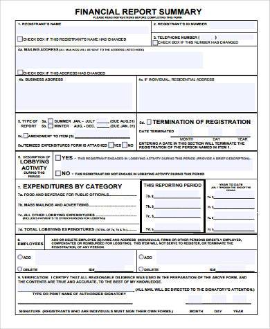 financial report summary form