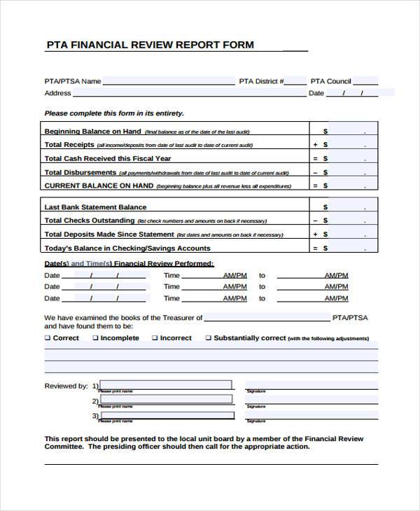 financial review report form