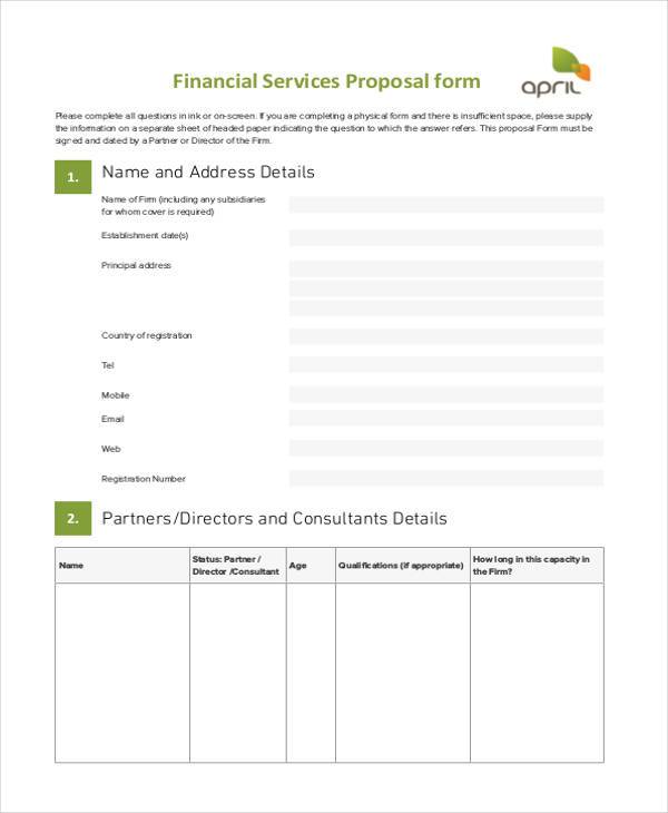 financial services proposal form