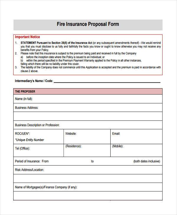 fire insurance proposal form