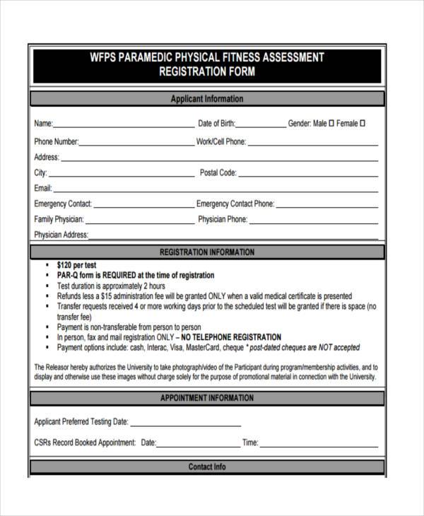 fitness assessment form example